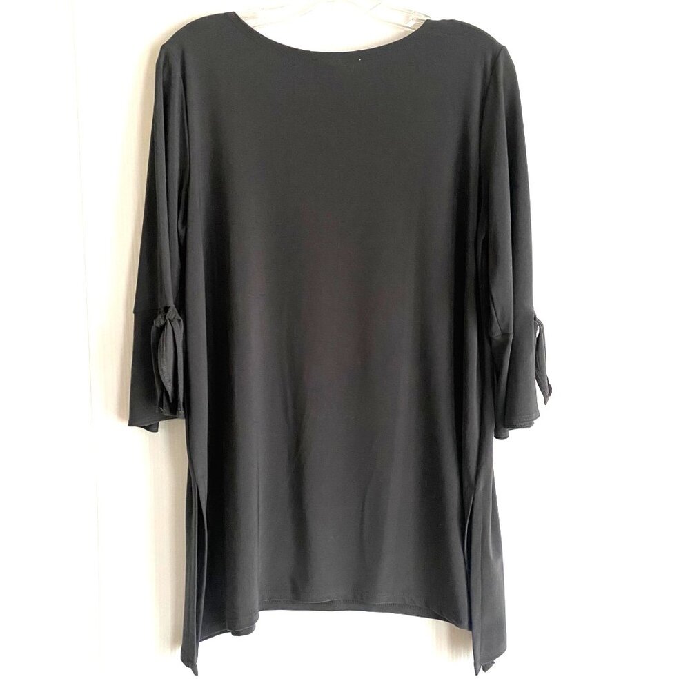 size M Clara Sun Woo tie cuff 3/4 sleeve side vent tunic top blouse gray lagenlo - Picture 5 of 8